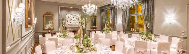Elegant banquet setting in Grand Salon, Fairmont Hotel for weddings and gala dinners.