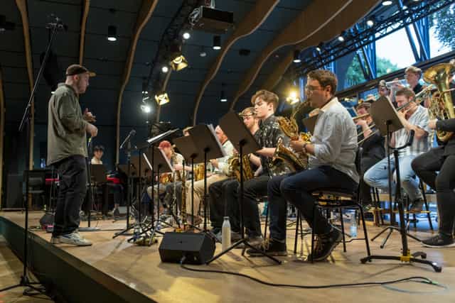 Jazz ensemble rehearsal, live music, gala event