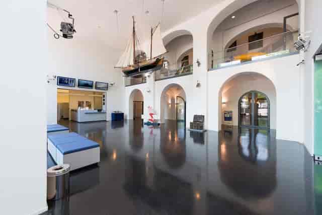 Altonaer Museum foyer: suspended sailboat, event venue, exhibition space