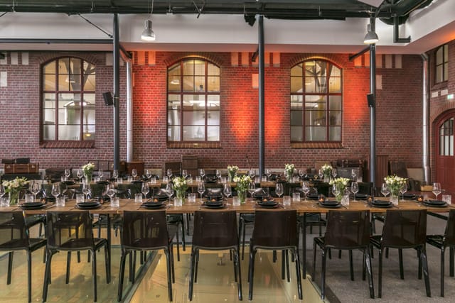 BallinStadt Hamburg industrial gala venue, exposed brick, event space