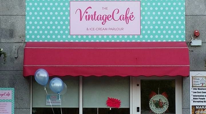 Vintage cafe brunch, polka dots, party, event