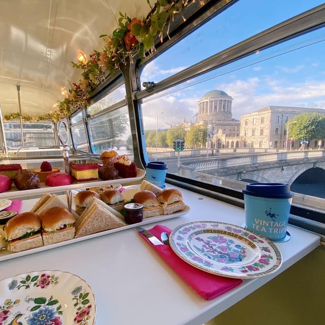 Vintage cafe afternoon tea, mobile event venue, city backdrop