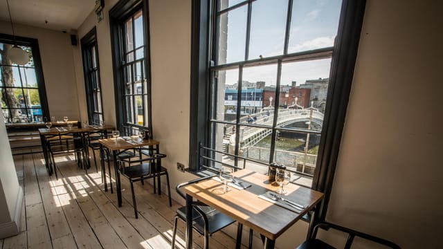Woollen Mills event space, urban view, cocktail reception, seated dinner
