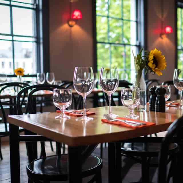 Woollen Mills rooftop dining event, private table, floral centerpiece