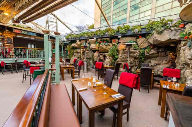 Harcourt Beer Garden: Rock backdrop, corporate event, networking