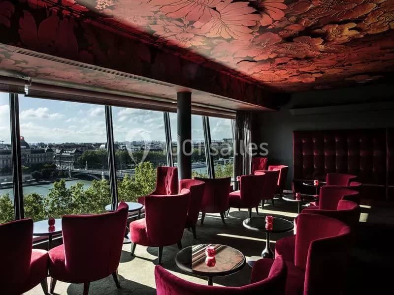Stylish venue at Celestins, Sofitel Lyon: bold red seating for elegant events.