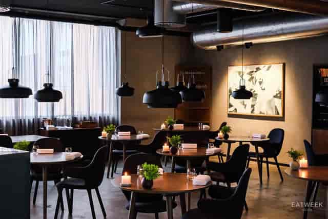 Kontrast restaurant dining, modern event space, chic atmosphere, business dinner