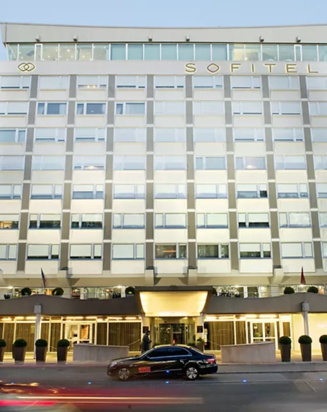 Modern Sofitel Lyon Bellecour hotel exterior, ideal for corporate events and meetings.