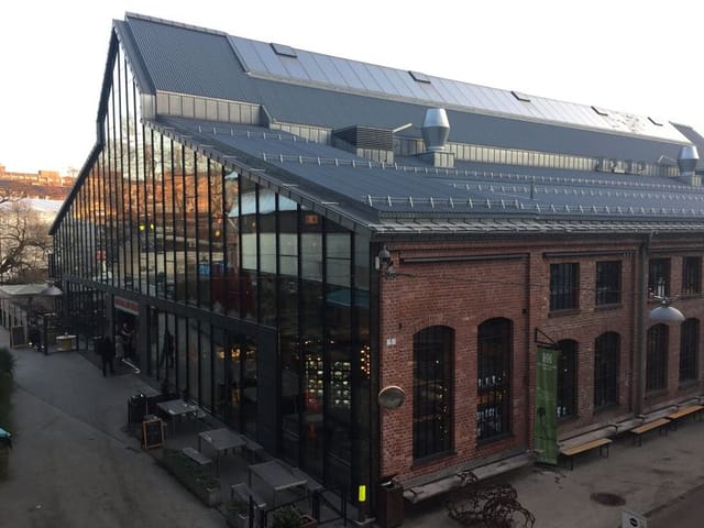 Mathallen Oslo event venue, industrial, glass, corporate, market