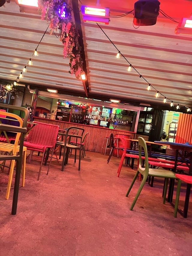 Casual Dattera Til Hagen event, outdoor bar, colorful seating, party, networking