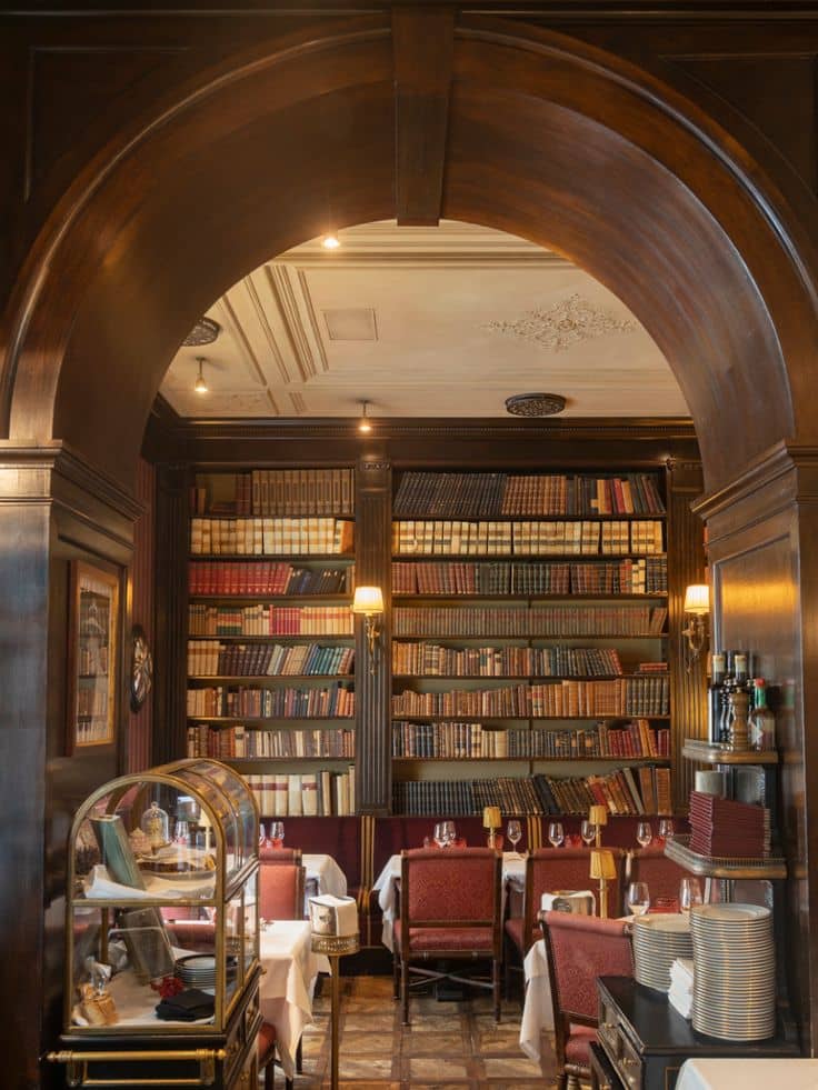 Giacomo Milano Literary Cafe, wood shelves, executive retreat