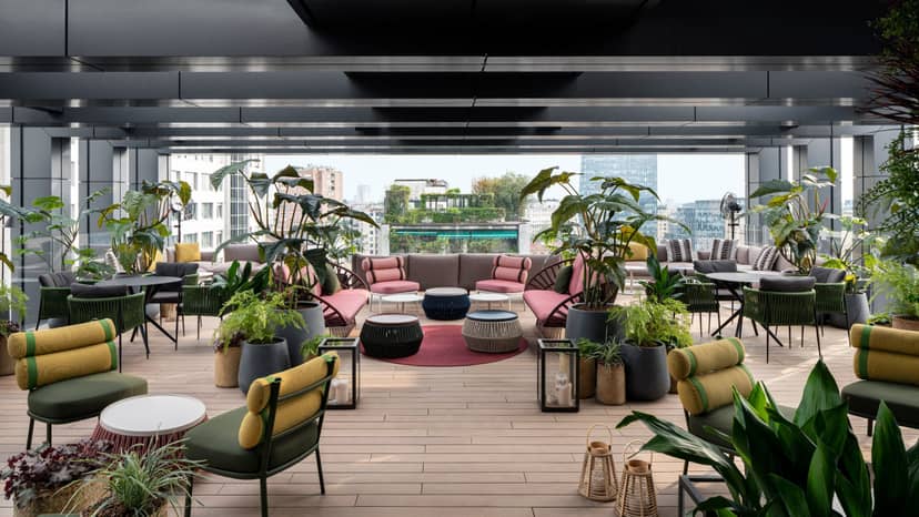 Milan rooftop garden bar networking cocktail event