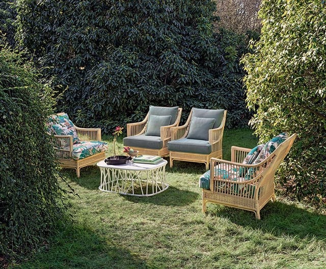Bonacina 1889 outdoor collection, rattan seating, garden event networking