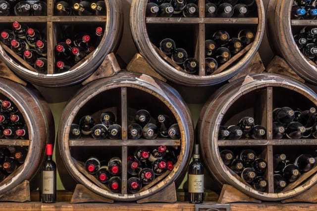 Rustic wine bar, barrels, wine tasting, dinner event
