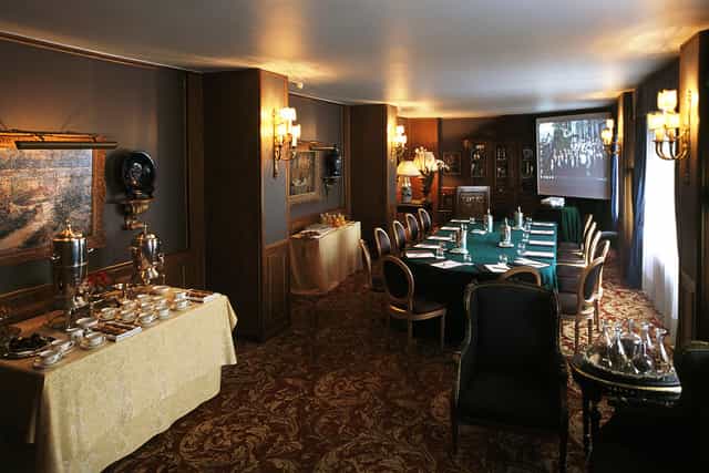 Elegant hotel meeting room, boardroom setup, executive retreat