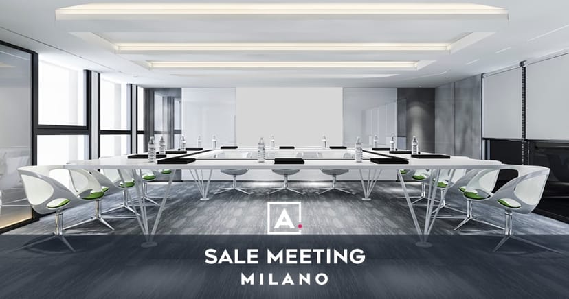 Milan sales meeting room, U-shaped table, natural light