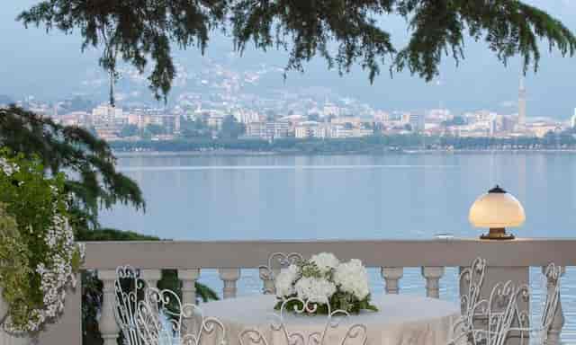 Lakeside terrace wedding venue, elegant outdoor event