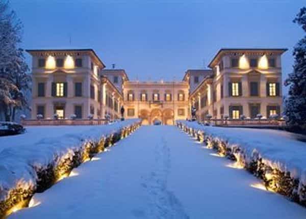 Elegant snow-dusted Borges Cafe, historic venue, corporate retreat, gala