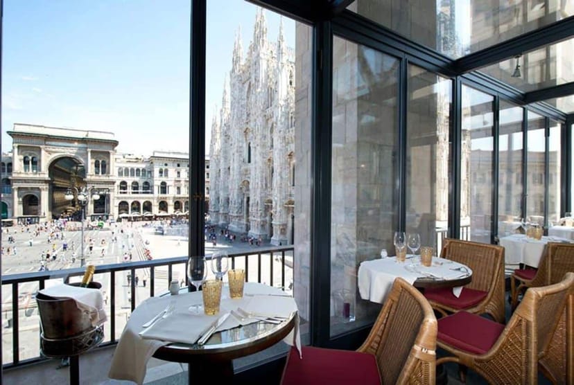 Milan Duomo terrace event, luxury corporate dining.