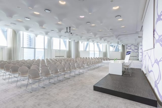 Cavallo Hall conference, modern tiered seating, business event
