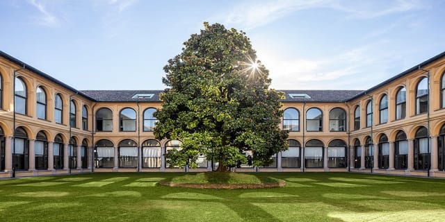 Fondazione Stelline courtyard, intimate outdoor event space, conference venue