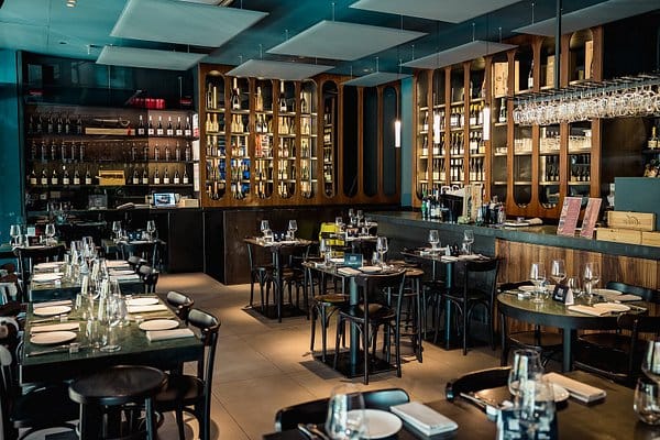 Isola Ristorante event space, wine display, corporate dining