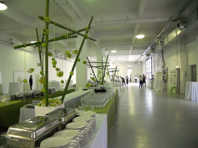 Industrial chic buffet, Superstudio event, modern catering