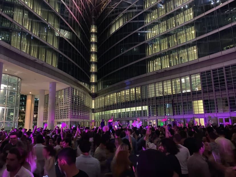 Purple lit Lombardy reception, urban event, networking