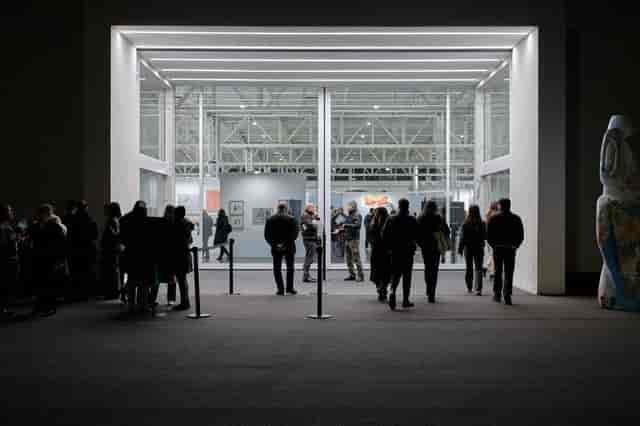 Modern event entrance, glass facade, exhibition, product launch