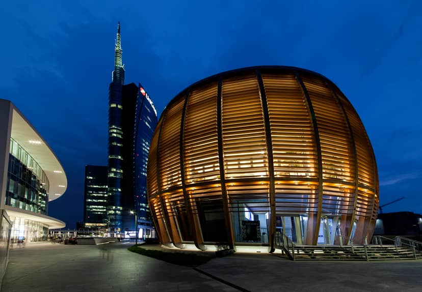 Modern auditorium with wood architecture, corporate event, conference venue