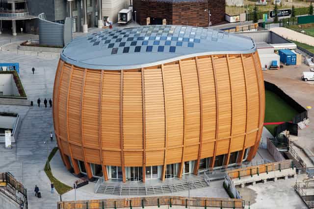 UniCredit Pavilion wood barrel venue, conference event