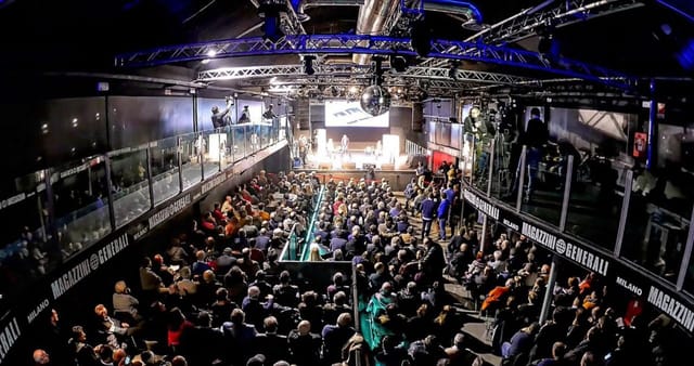 Magazzini Generali stage, tiered seating, corporate event, product launch
