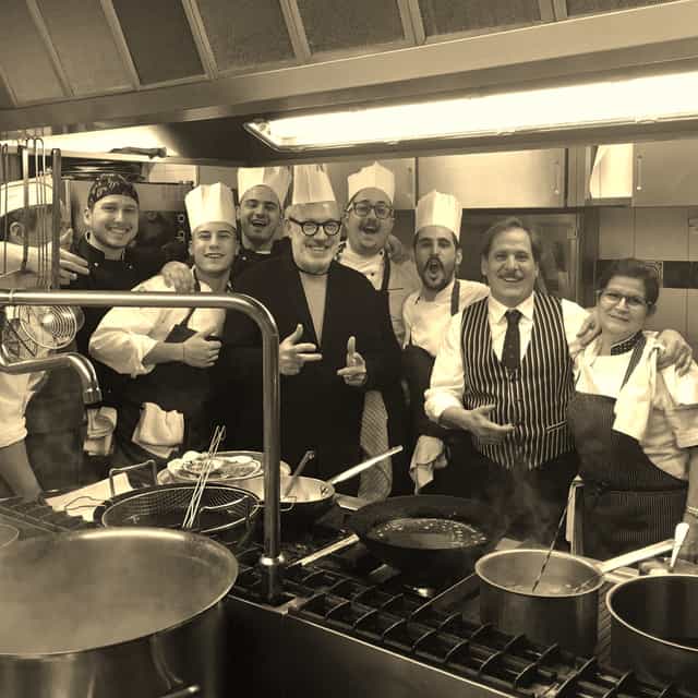 Chef brigade at Trattoria del Pescatore, event catering.