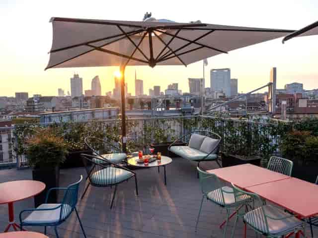 Milan rooftop cocktail event, UNAHOTELS Galles, city view