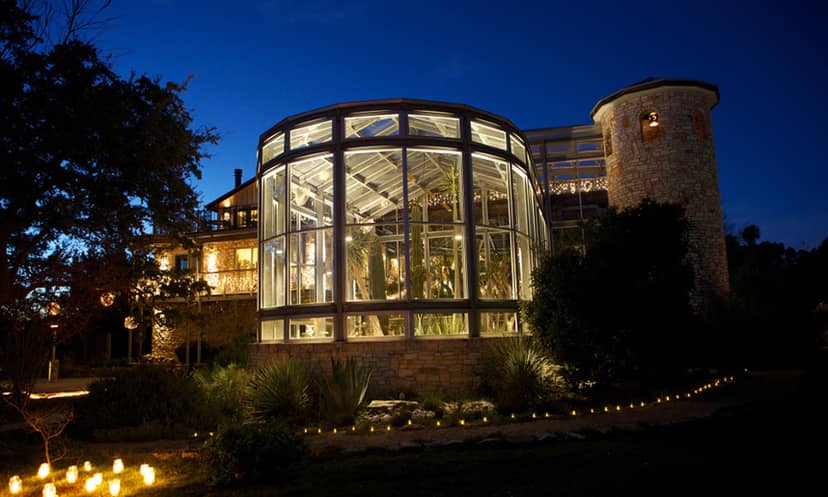 Greenhouse wedding reception, elegant outdoor venue