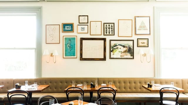 Elegant dining event space, gallery wall, banquette, private dinner, cocktail party