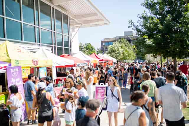 Texas Farmers Market TFM event, food vendors, sunny