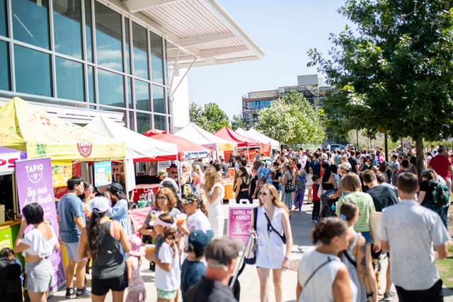 Texas Farmers Market TFM event, food vendors, sunny