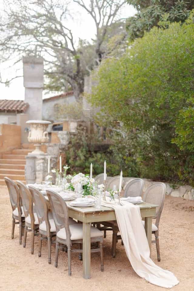 Rose Garden wedding reception, outdoor dining, elegant decor