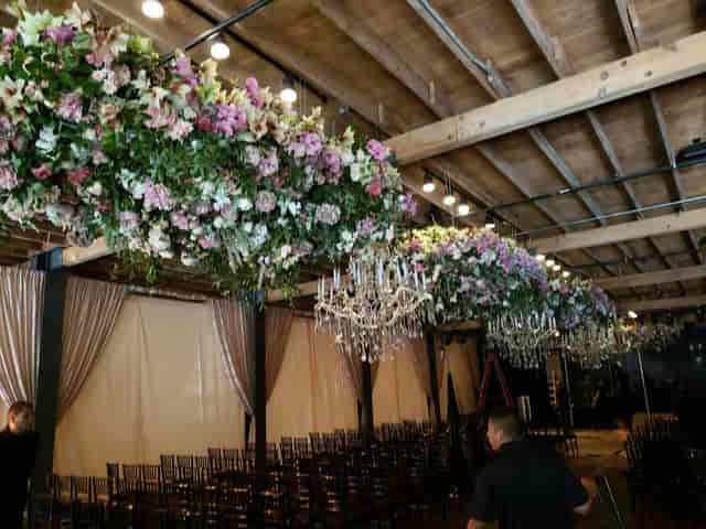 Brazos Hall rooftop floral installation, wedding, gala