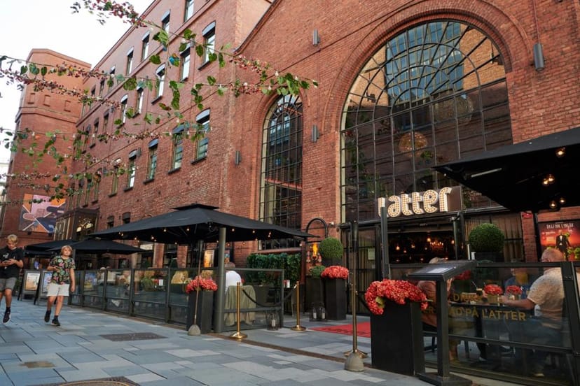 Industrial venue, brick, arched windows, corporate event, networking