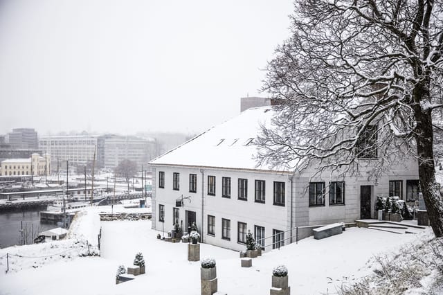 Festive winter restaurant party, snow venue