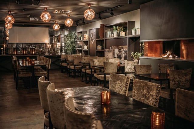 Olivia Aker Brygge restaurant, fireplace, Oslo event venue