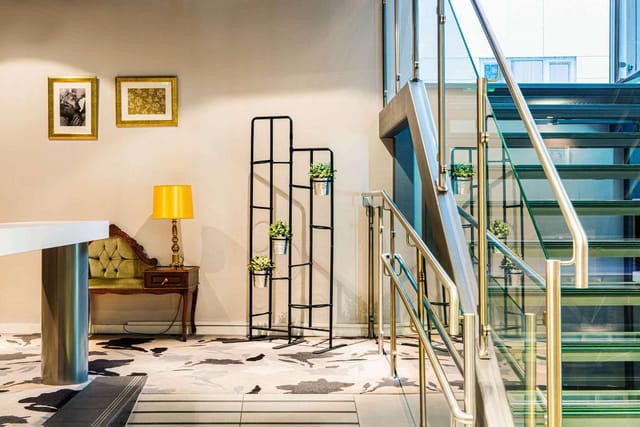 Hotel lobby, modern reception, networking event
