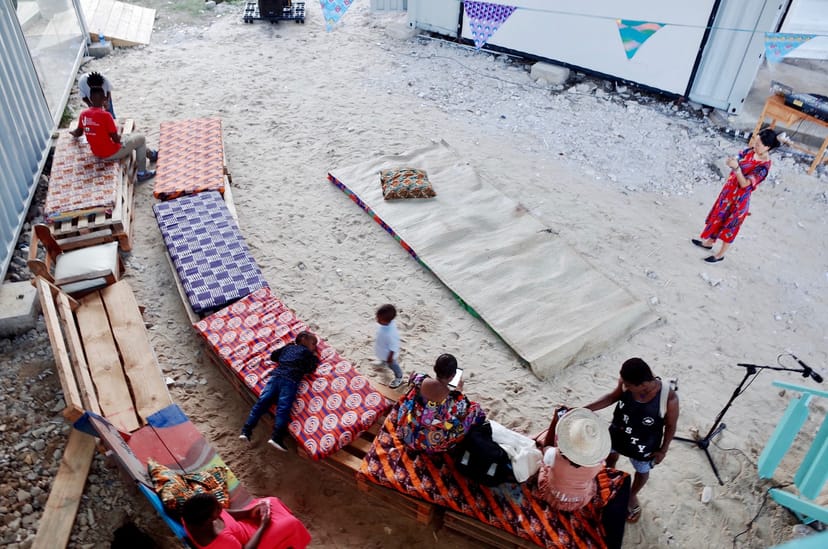 Nafasi Art Space outdoor performance, pallet seats, event, cinema