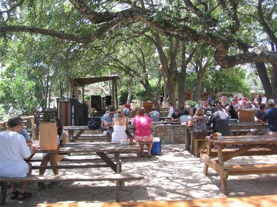 Salt Lick BBQ outdoor venue, picnic tables, casual event