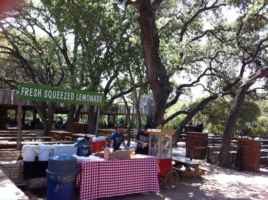 Rustic BBQ event seating, lemonade stand