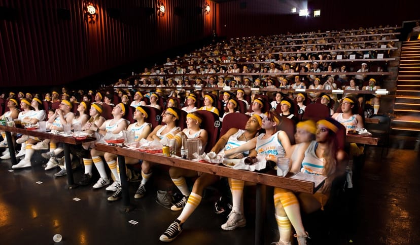 Alamo Drafthouse dinner theater, tiered seating, product launch event