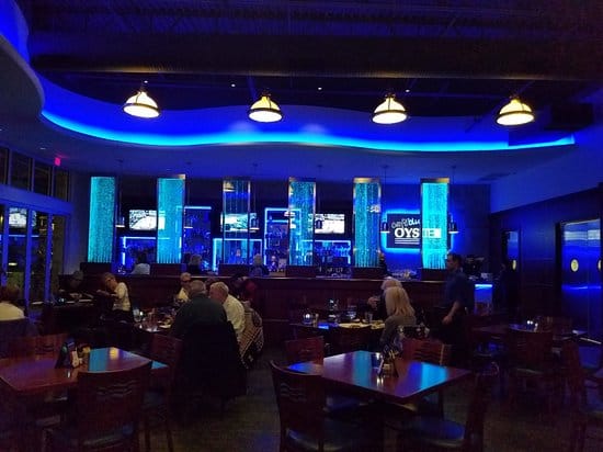 Hill Country modern restaurant, blue light, cocktail reception, corporate dinner