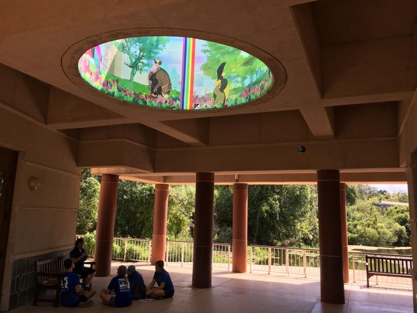 Austin Nature Center Education Center outdoor event space art ceiling workshop party